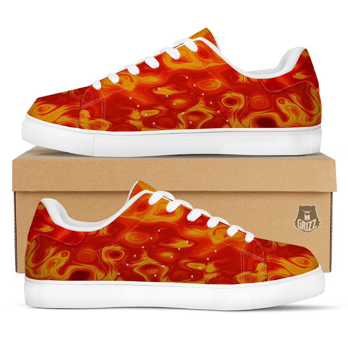 Flow Lava Print White Low Top Sneakers-grizzshop