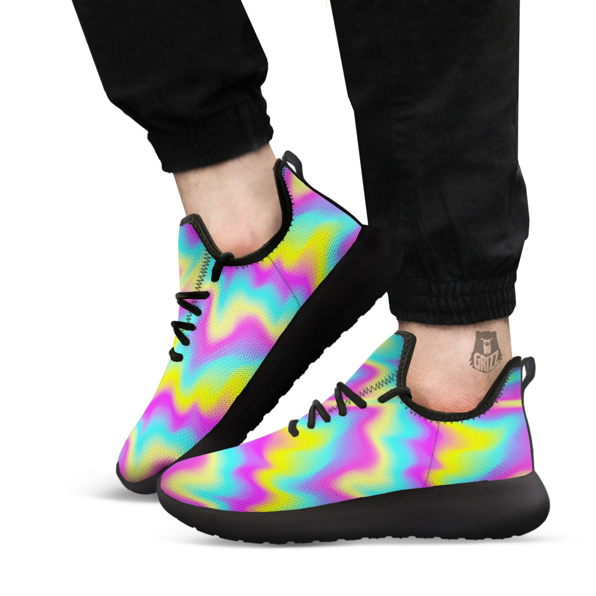 Flow Rainbow Print Pattern Black Athletic Shoes-grizzshop