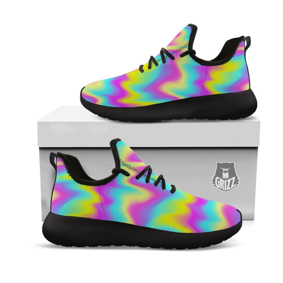 Flow Rainbow Print Pattern Black Athletic Shoes-grizzshop