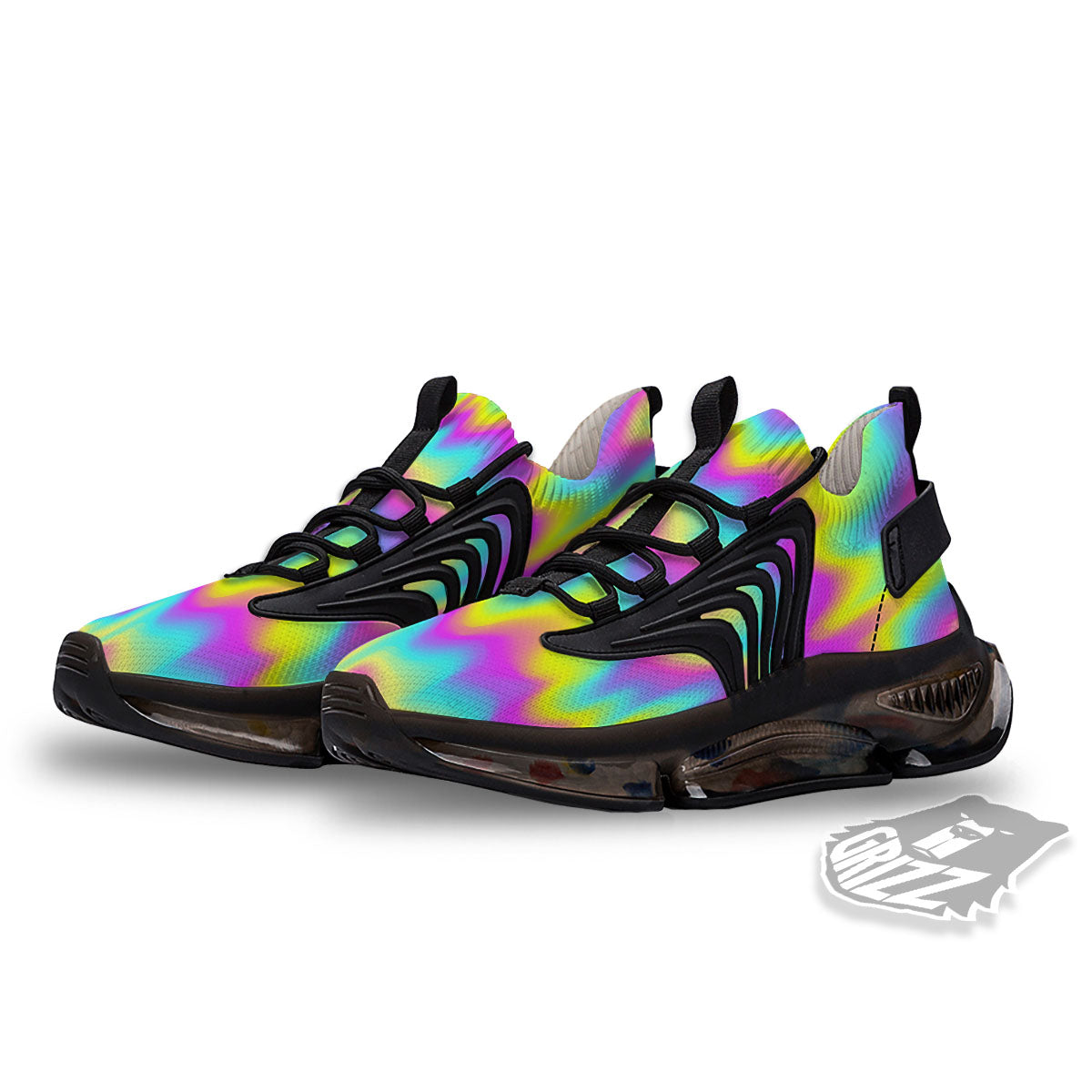 Flow Rainbow Print Pattern Black Gym Shoes-grizzshop