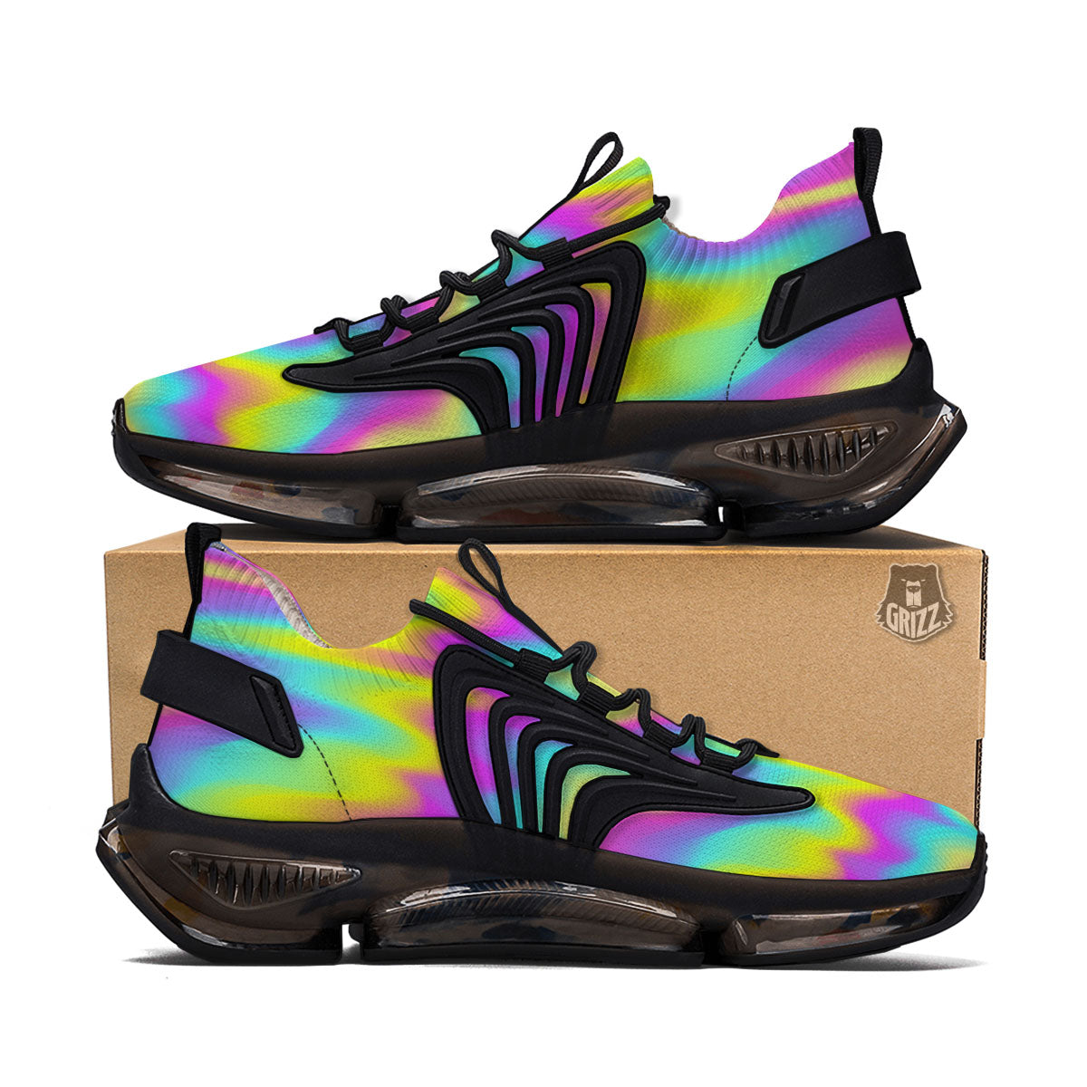 Flow Rainbow Print Pattern Black Gym Shoes-grizzshop