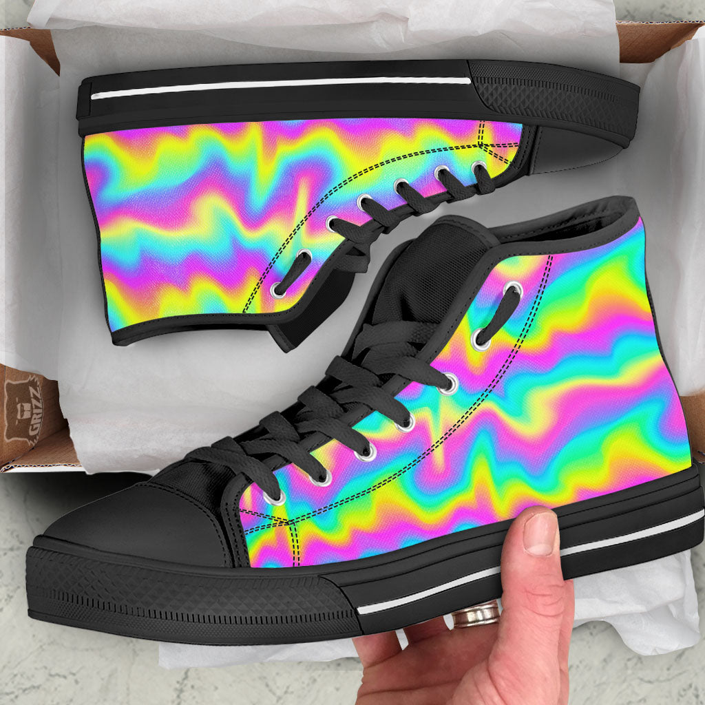 Flow Rainbow Print Pattern Black High Top Shoes-grizzshop