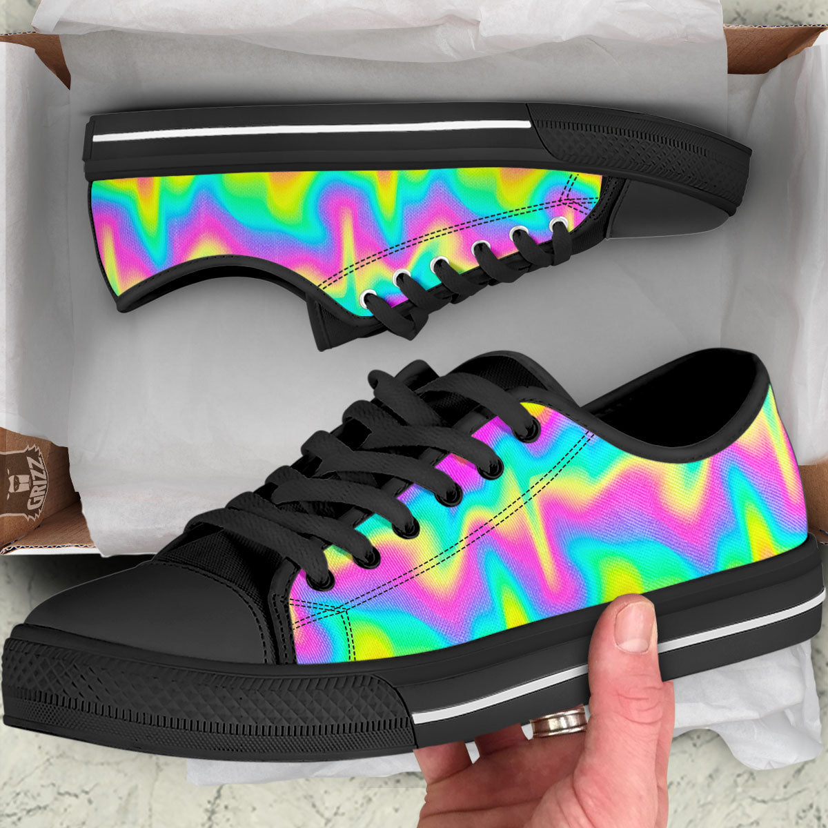 Flow Rainbow Print Pattern Black Low Top Shoes-grizzshop