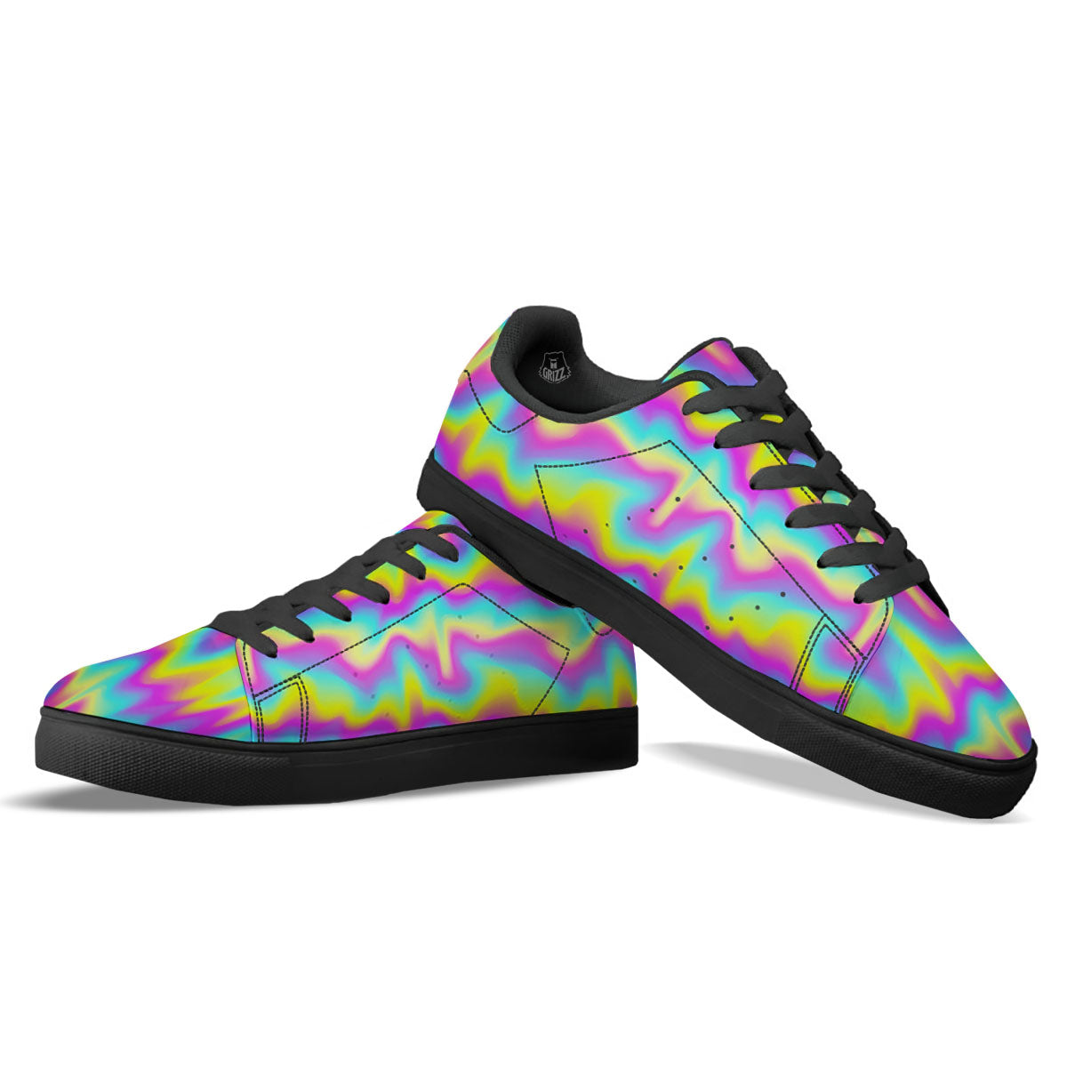 Flow Rainbow Print Pattern Black Low Top Sneakers-grizzshop