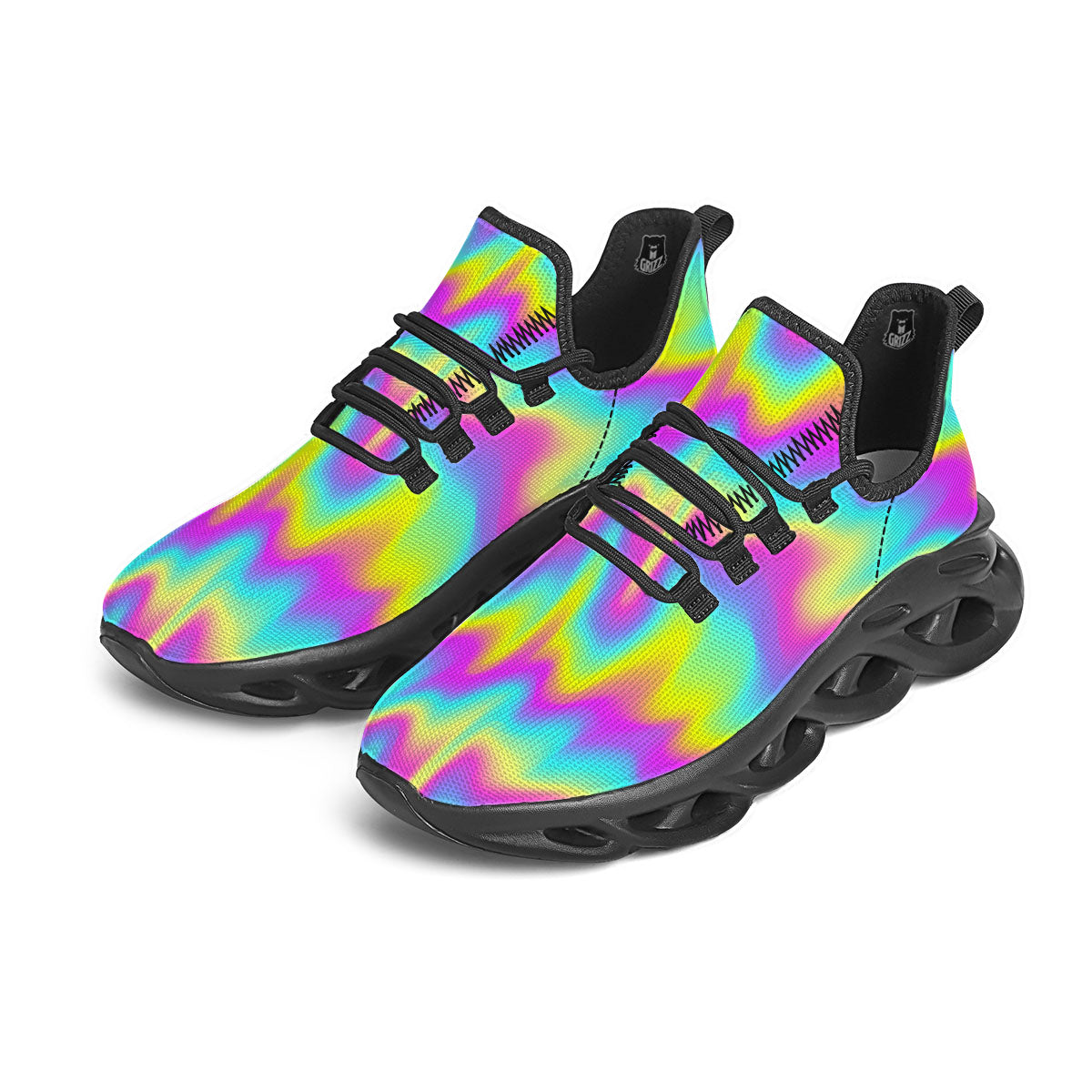 Flow Rainbow Print Pattern Black Running Shoes-grizzshop