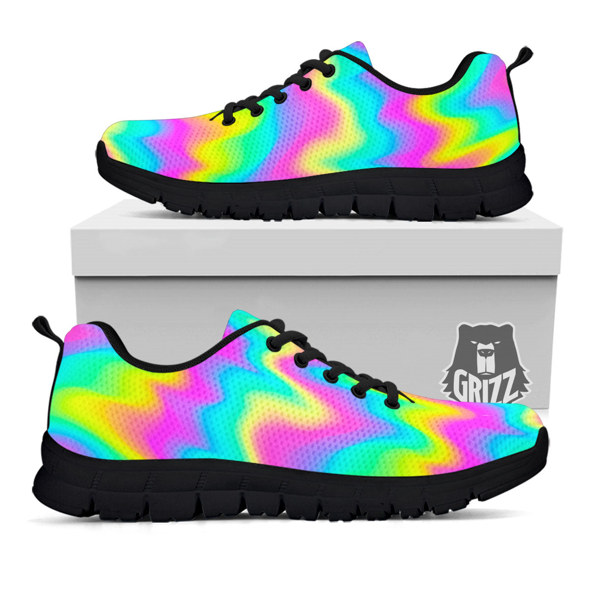 Flow Rainbow Print Pattern Black Sneaker-grizzshop