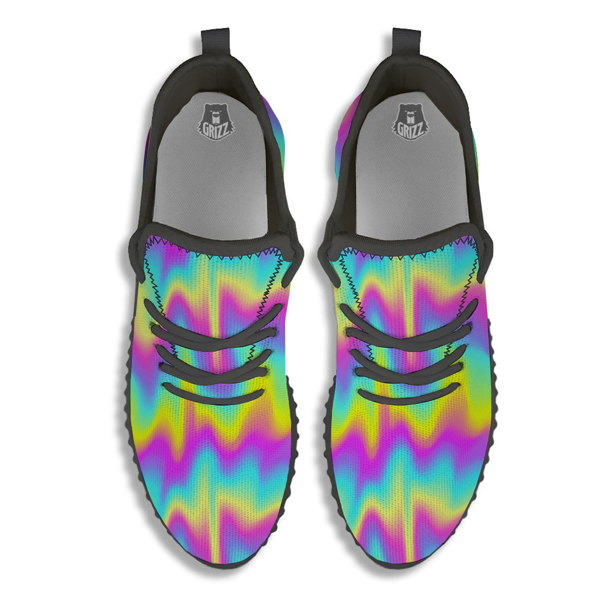Flow Rainbow Print Pattern Black Walking Shoes-grizzshop