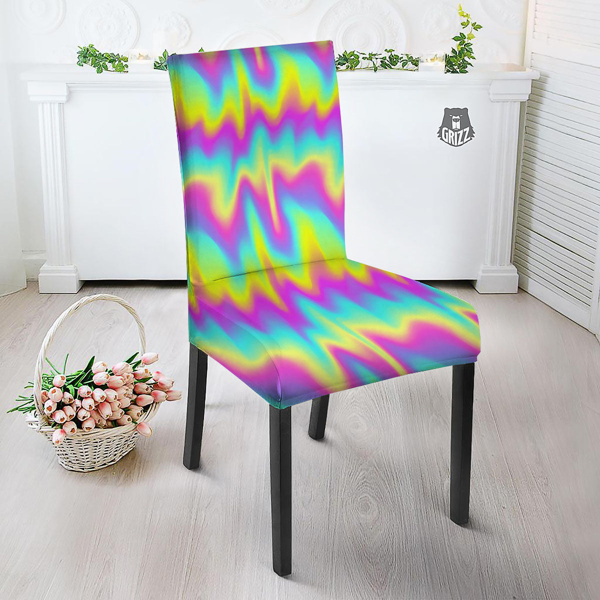 Flow Rainbow Print Pattern Dining Chair Slipcover-grizzshop