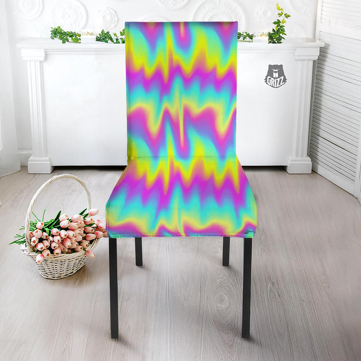 Flow Rainbow Print Pattern Dining Chair Slipcover-grizzshop