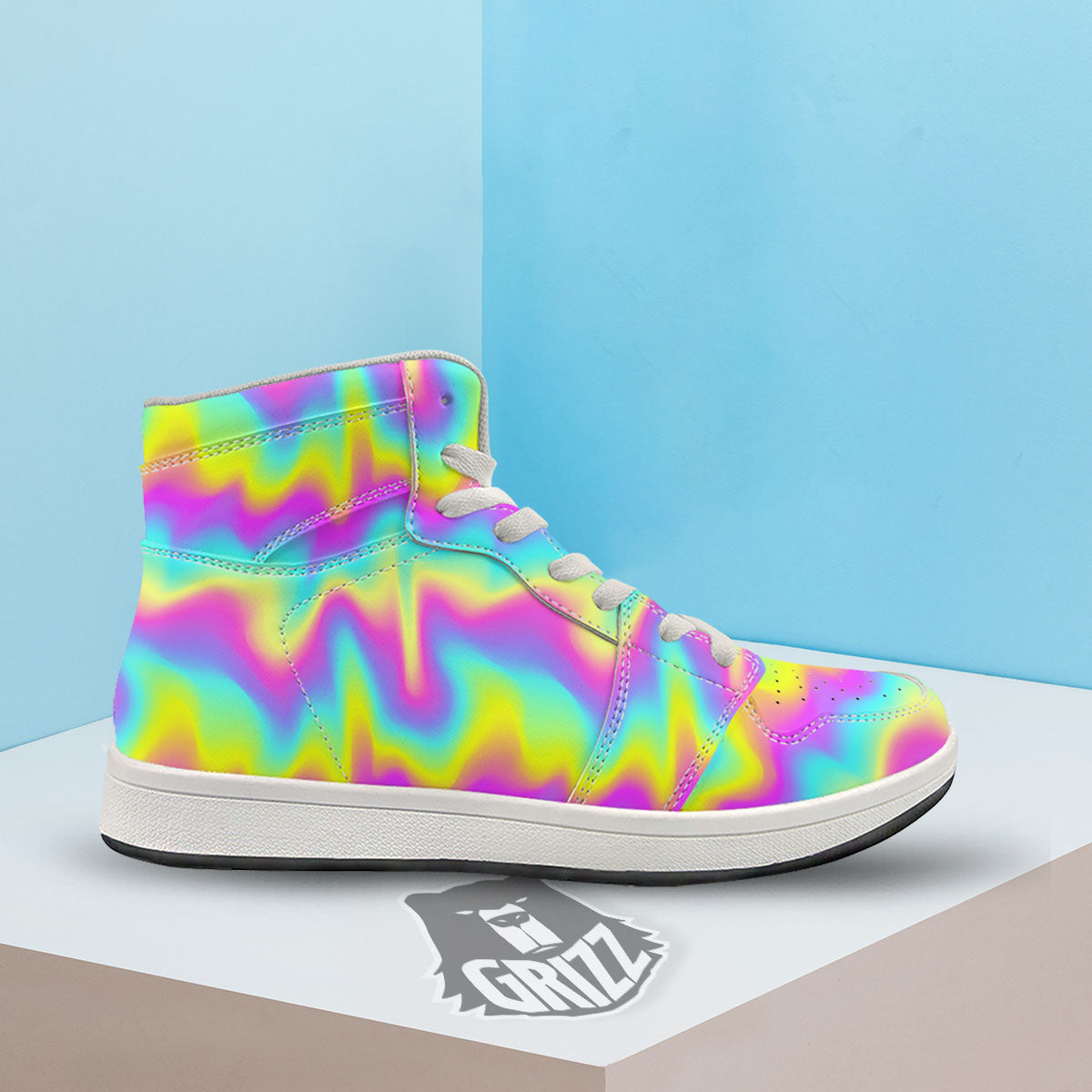 Flow Rainbow Print Pattern High Top Sneakers-grizzshop