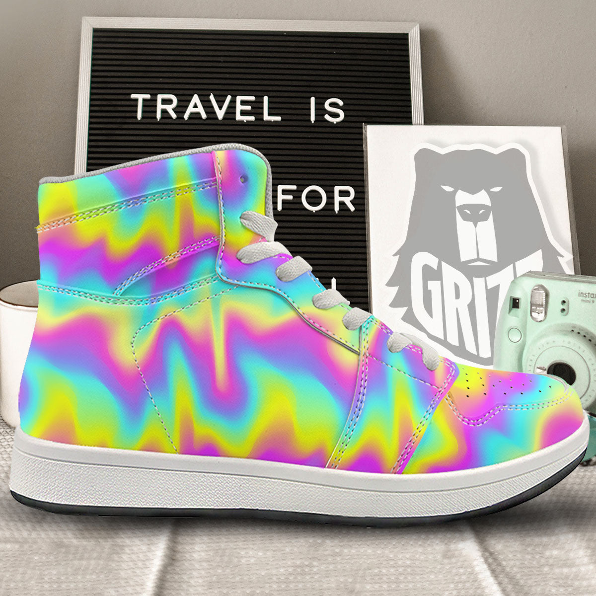 Flow Rainbow Print Pattern High Top Sneakers-grizzshop