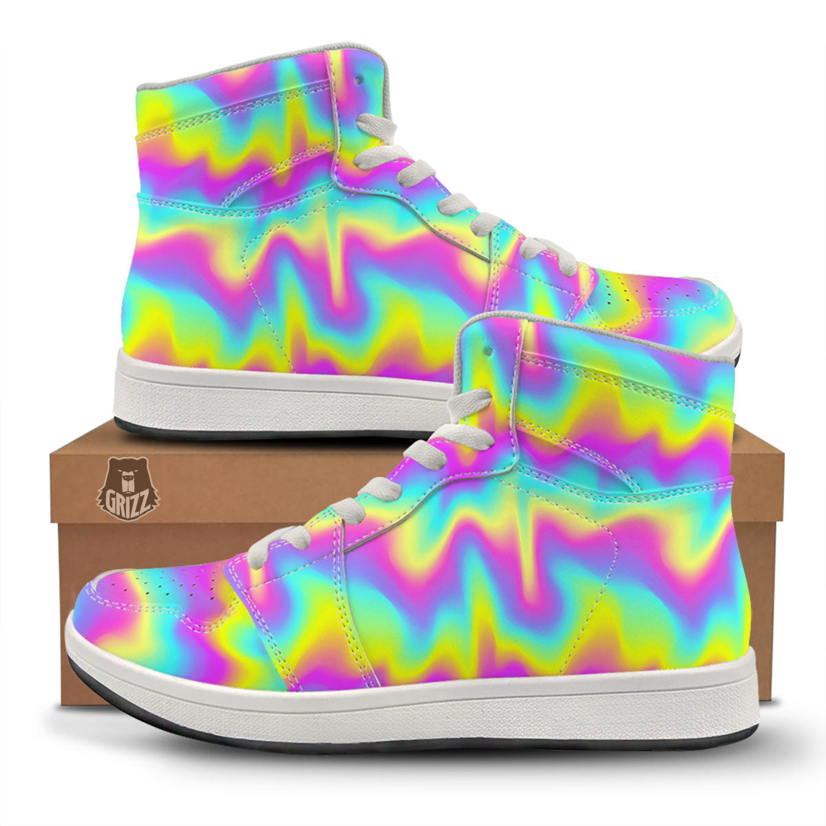 Flow Rainbow Print Pattern High Top Sneakers-grizzshop