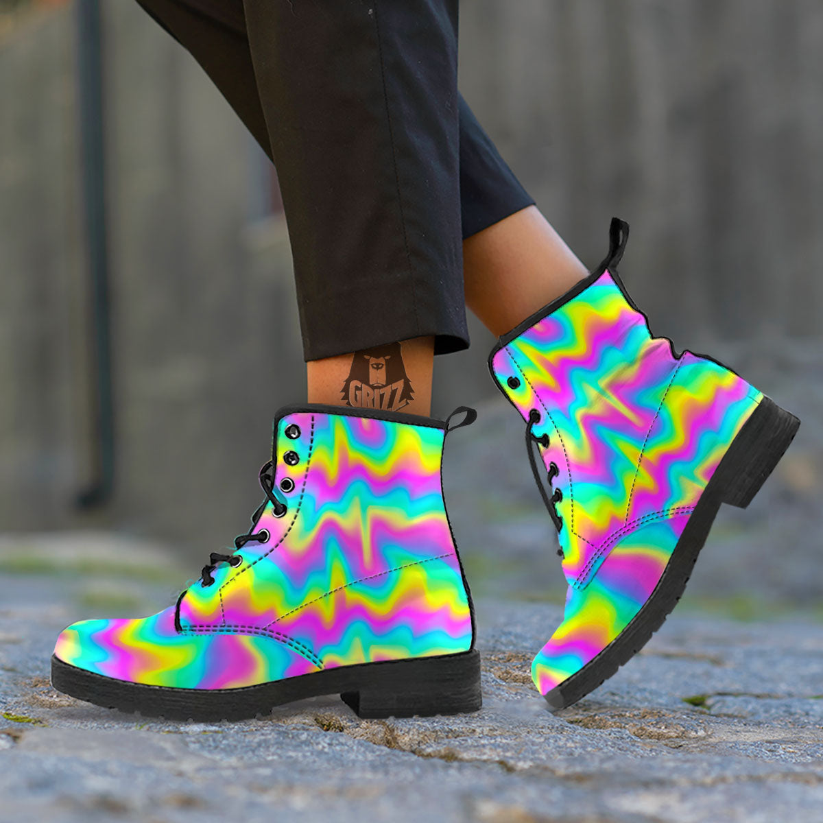 Flow Rainbow Print Pattern Leather Boots-grizzshop