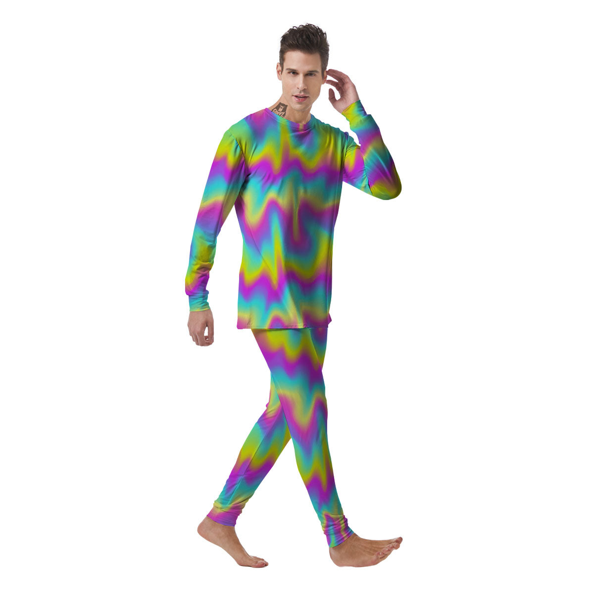 Flow Rainbow Print Pattern Men's Pajamas-grizzshop