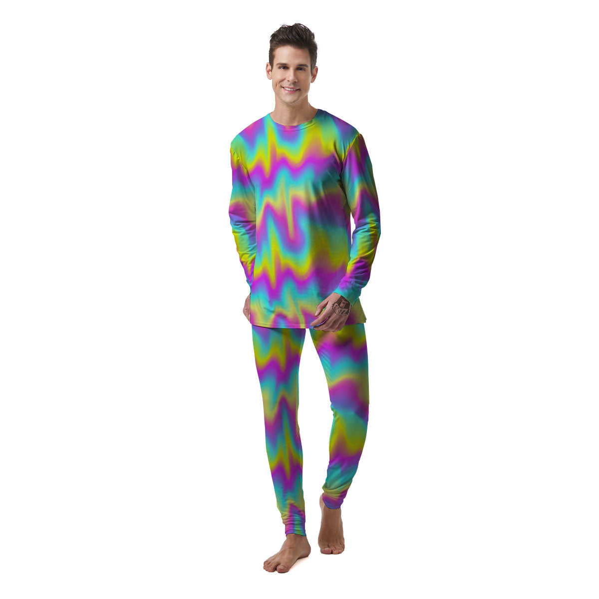 Flow Rainbow Print Pattern Men's Pajamas-grizzshop
