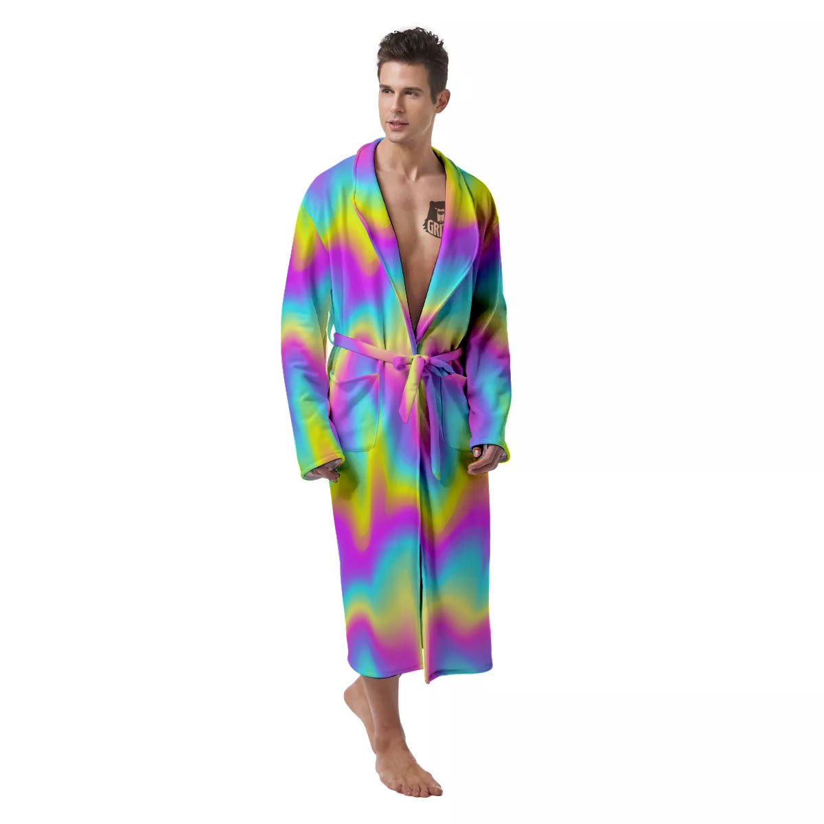 Flow Rainbow Print Pattern Men's Robe-grizzshop