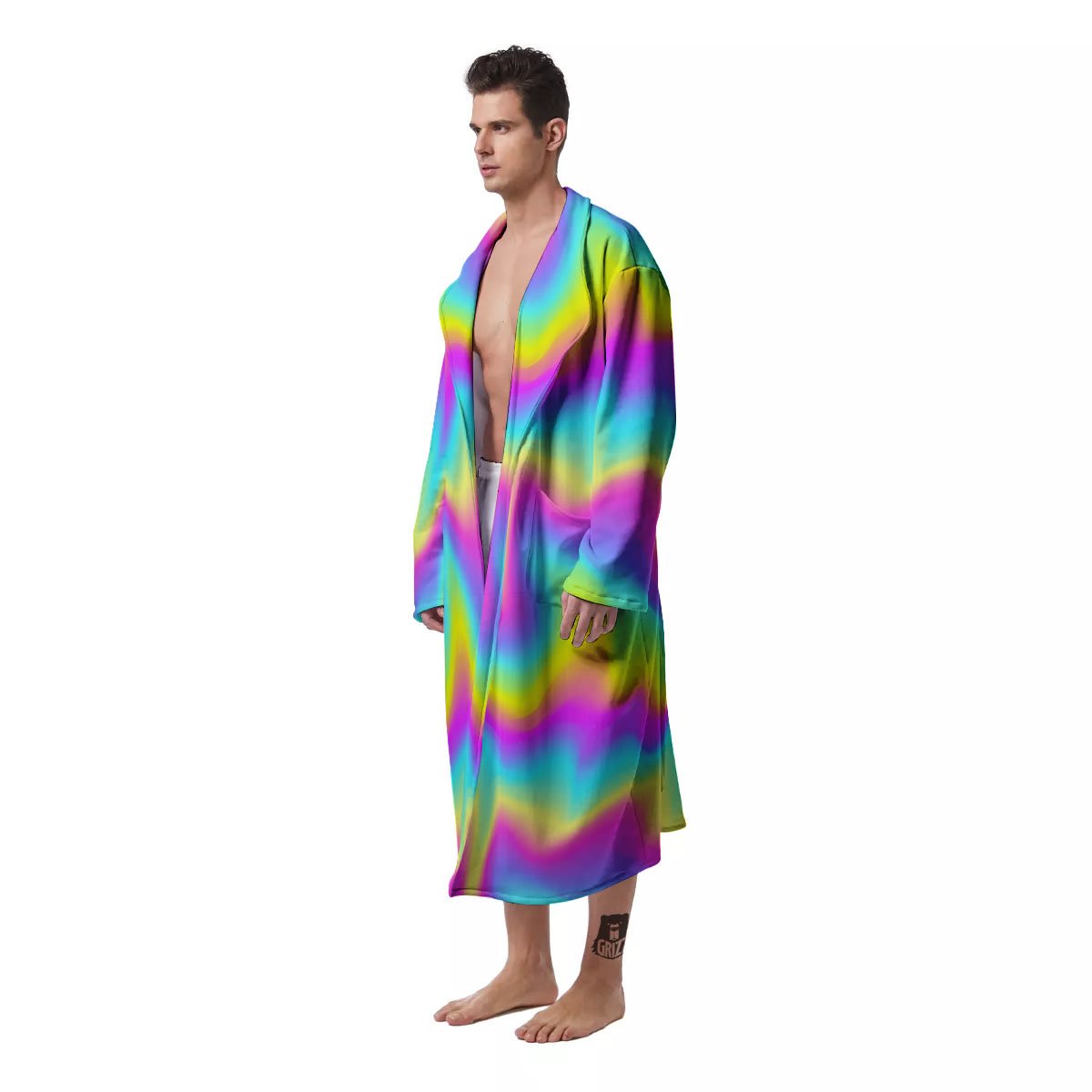 Flow Rainbow Print Pattern Men's Robe-grizzshop
