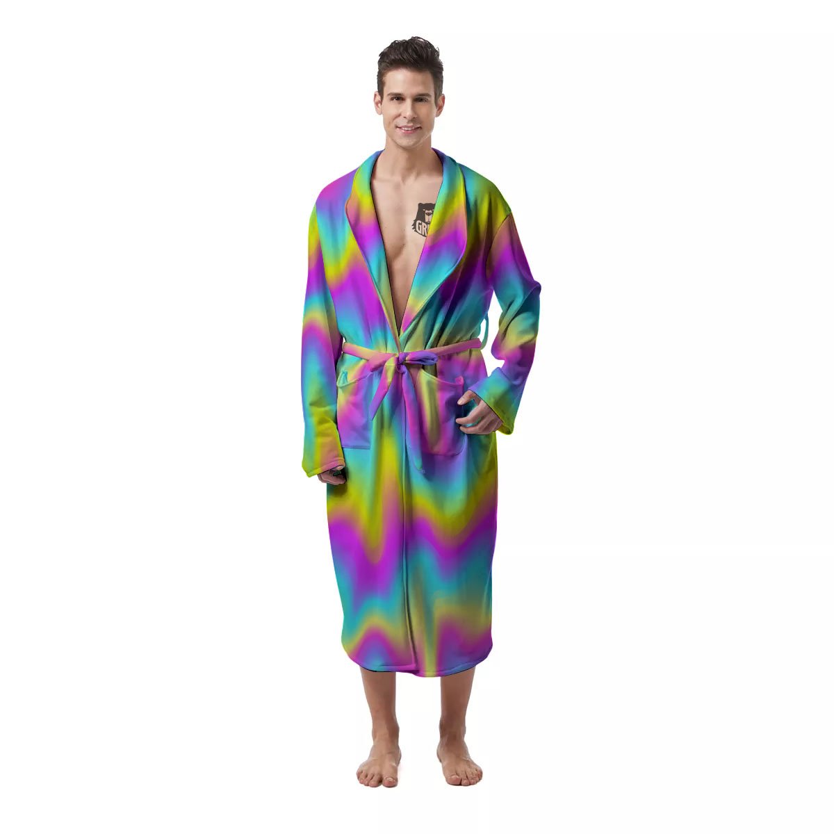 Flow Rainbow Print Pattern Men's Robe-grizzshop