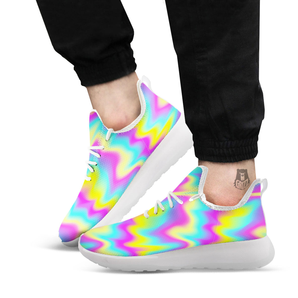 Flow Rainbow Print Pattern White Athletic Shoes-grizzshop