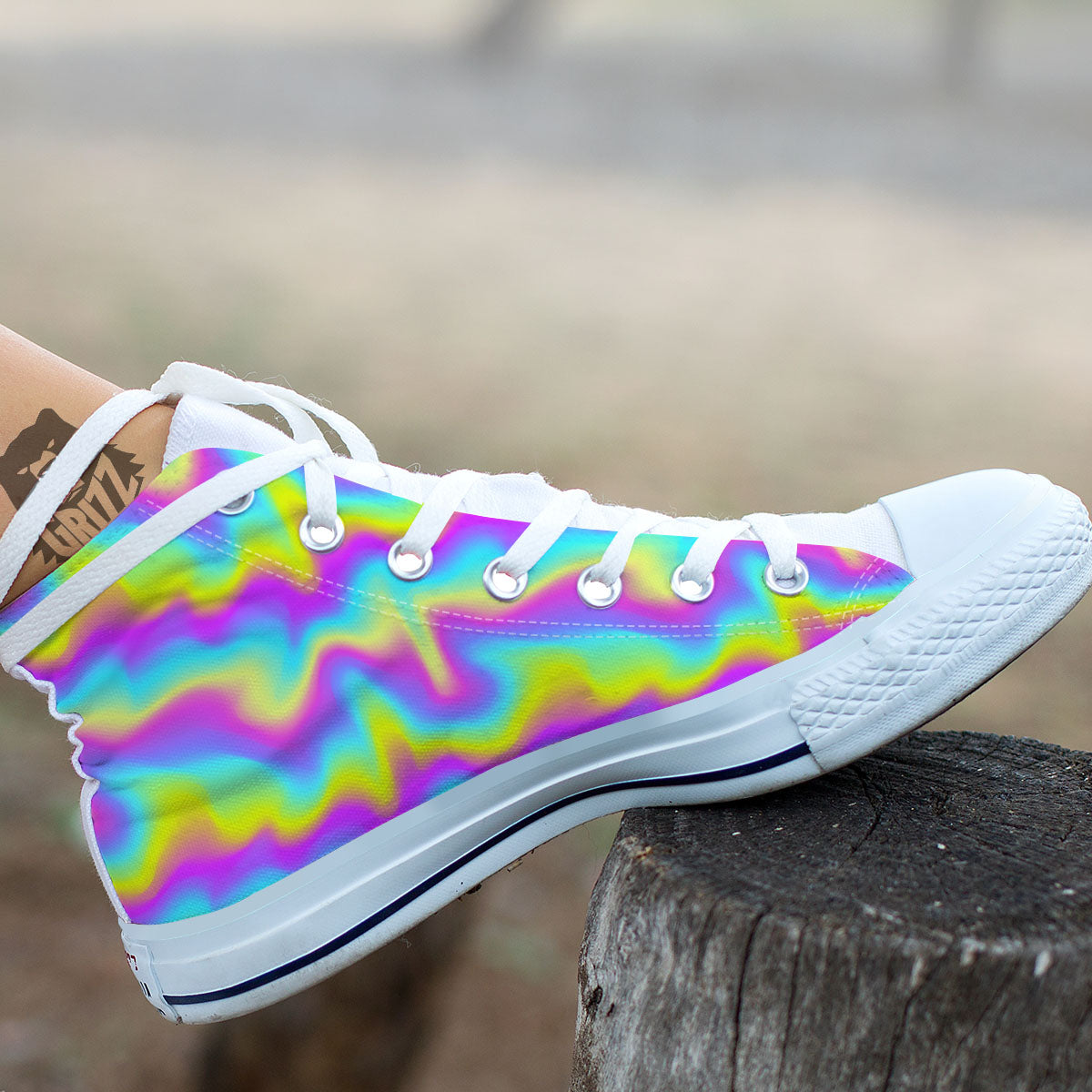 Flow Rainbow Print Pattern White High Top Shoes-grizzshop