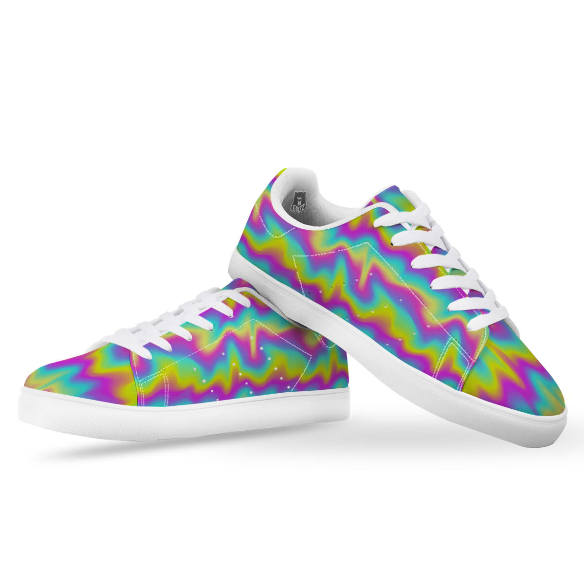 Flow Rainbow Print Pattern White Low Top Sneakers-grizzshop