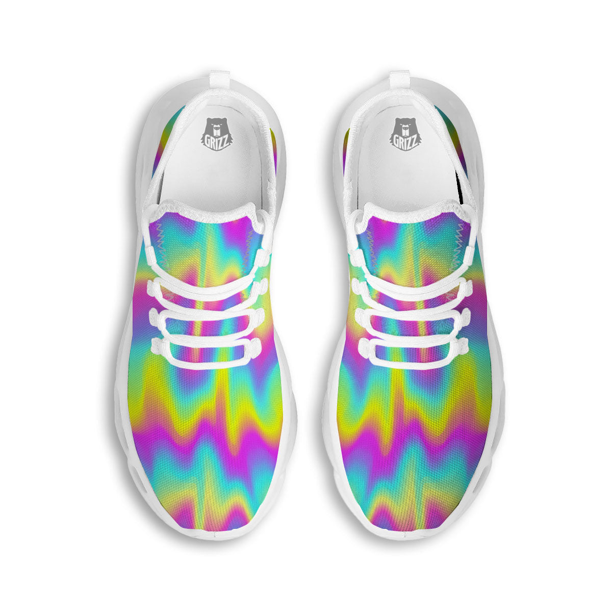 Flow Rainbow Print Pattern White Running Shoes-grizzshop