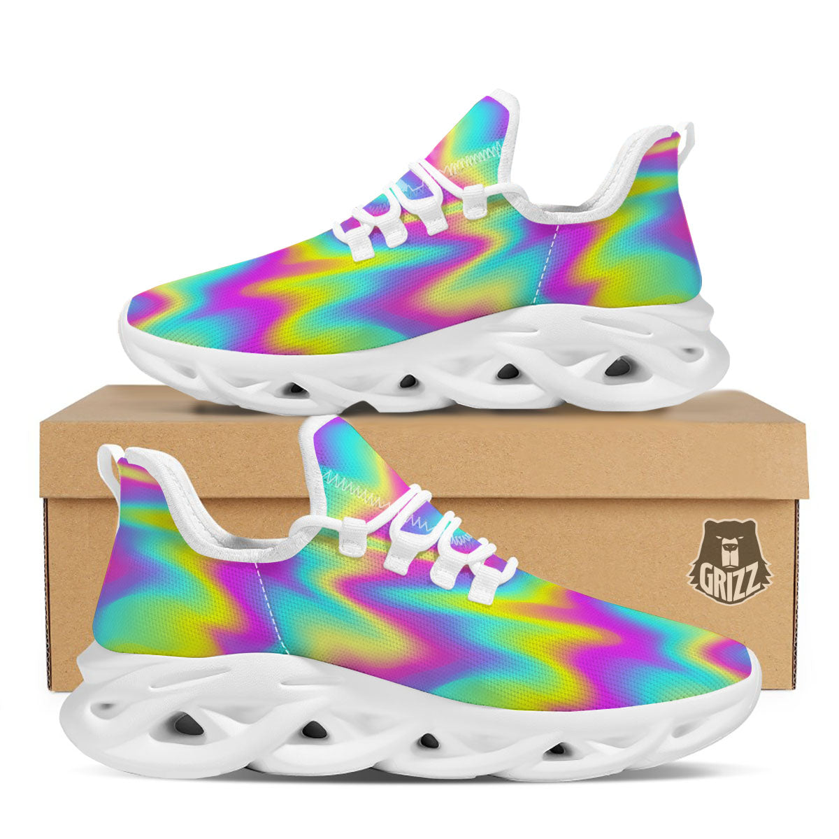 Flow Rainbow Print Pattern White Running Shoes-grizzshop