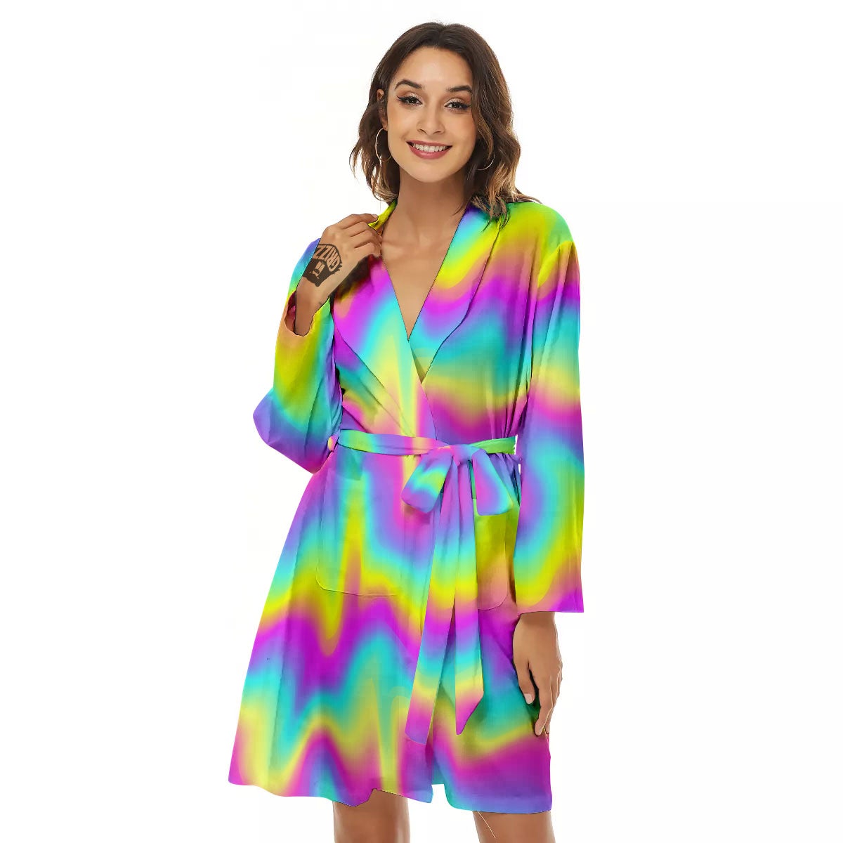 Flow Rainbow Print Pattern Women's Robe-grizzshop