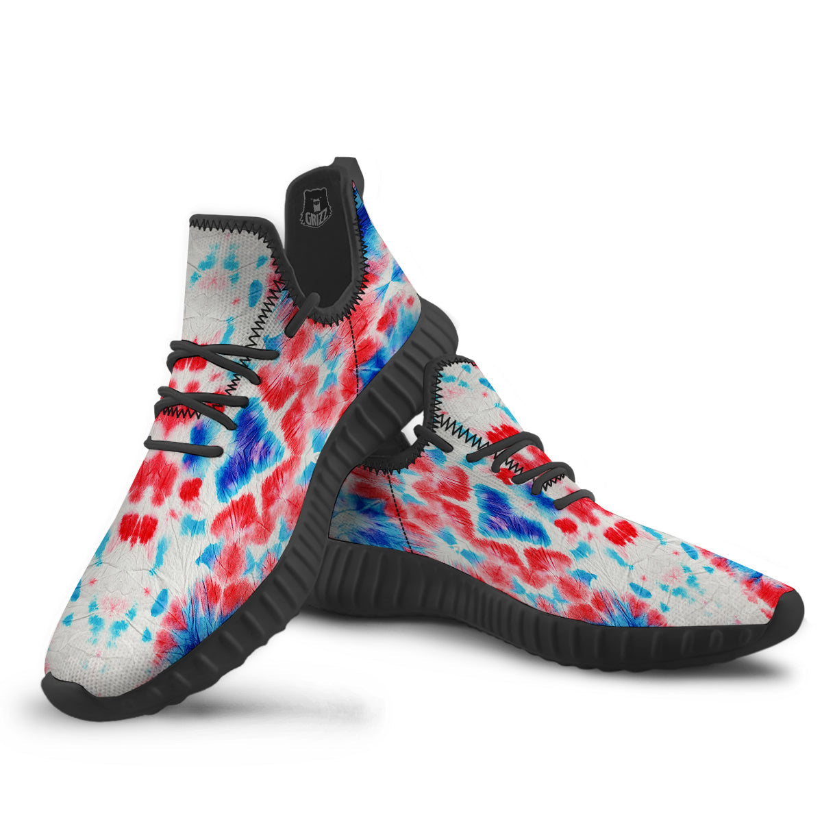 Flower Abstract Mark Red And Blue Print Black Walking Shoes-grizzshop