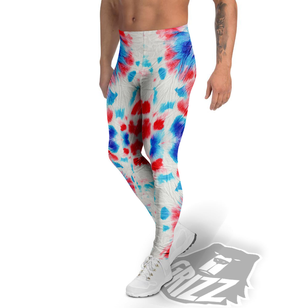 Flower Abstract Mark Red And Blue Print Men's Leggings-grizzshop