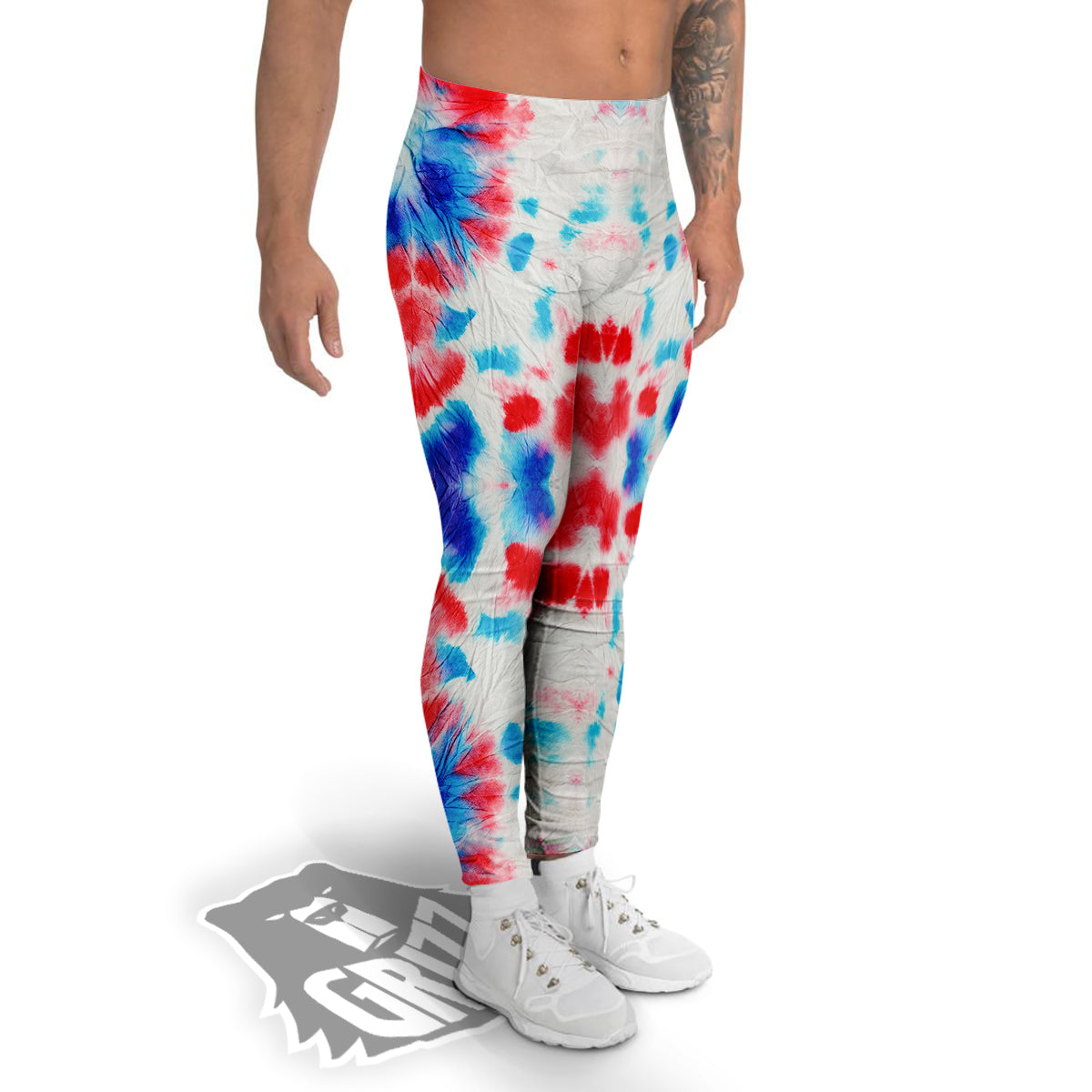 Flower Abstract Mark Red And Blue Print Men's Leggings-grizzshop