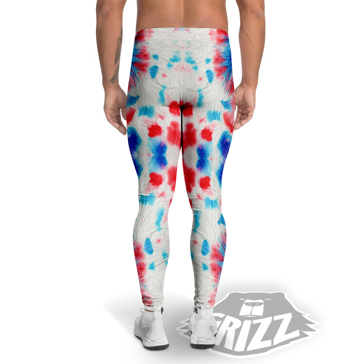 Flower Abstract Mark Red And Blue Print Men's Leggings-grizzshop