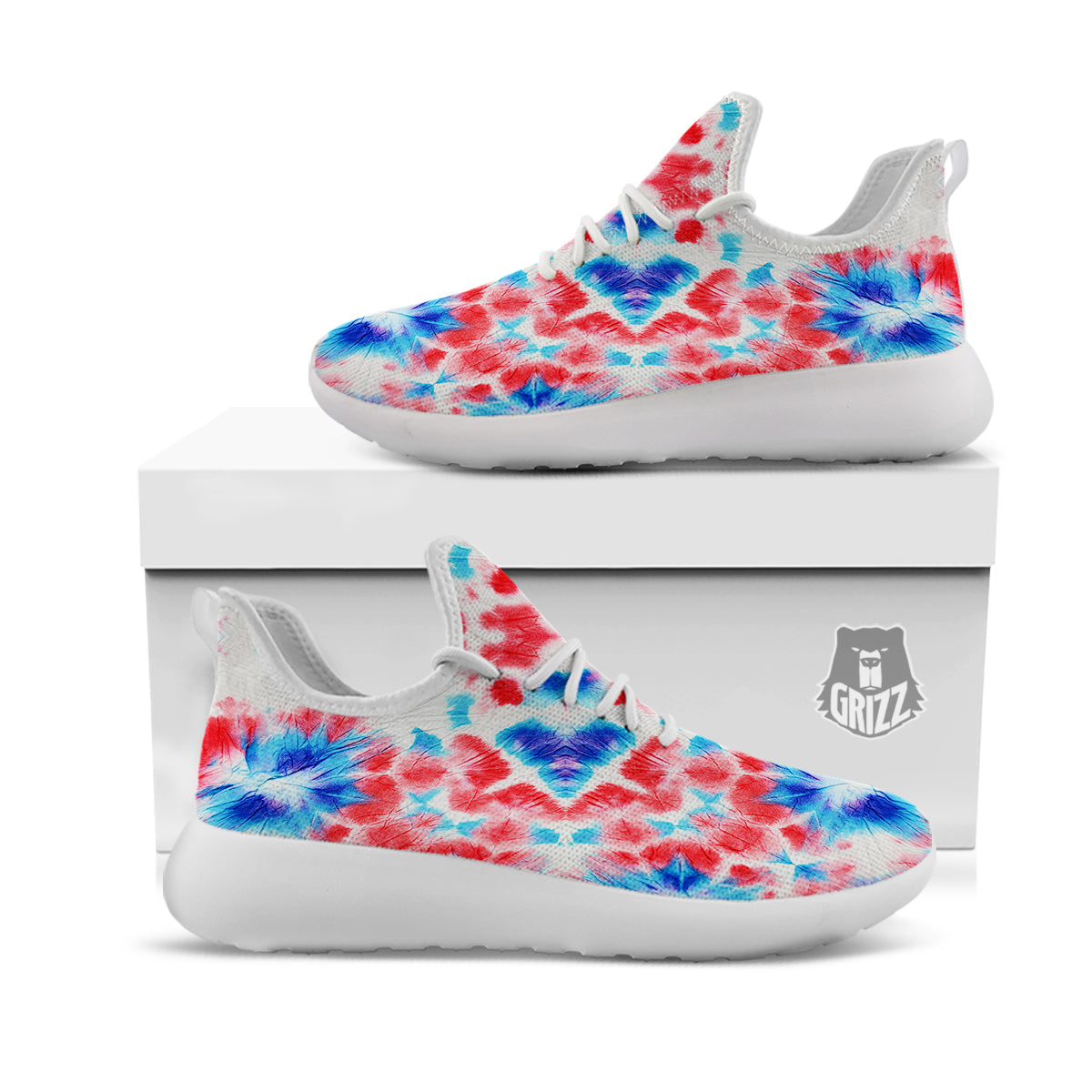 Flower Abstract Mark Red And Blue Print White Athletic Shoes-grizzshop