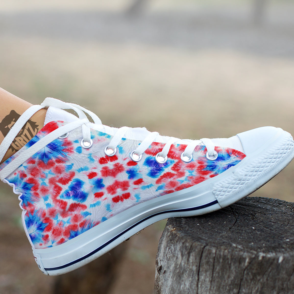 Flower Abstract Mark Red And Blue Print White High Top Shoes-grizzshop
