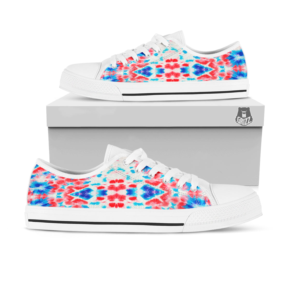 Flower Abstract Mark Red And Blue Print White Low Top Shoes-grizzshop