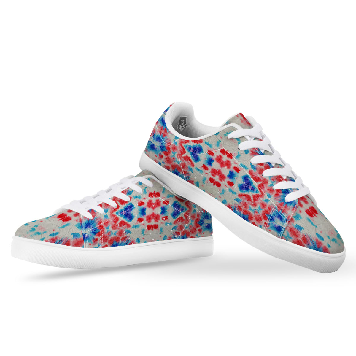 Flower Abstract Mark Red And Blue Print White Low Top Sneakers-grizzshop