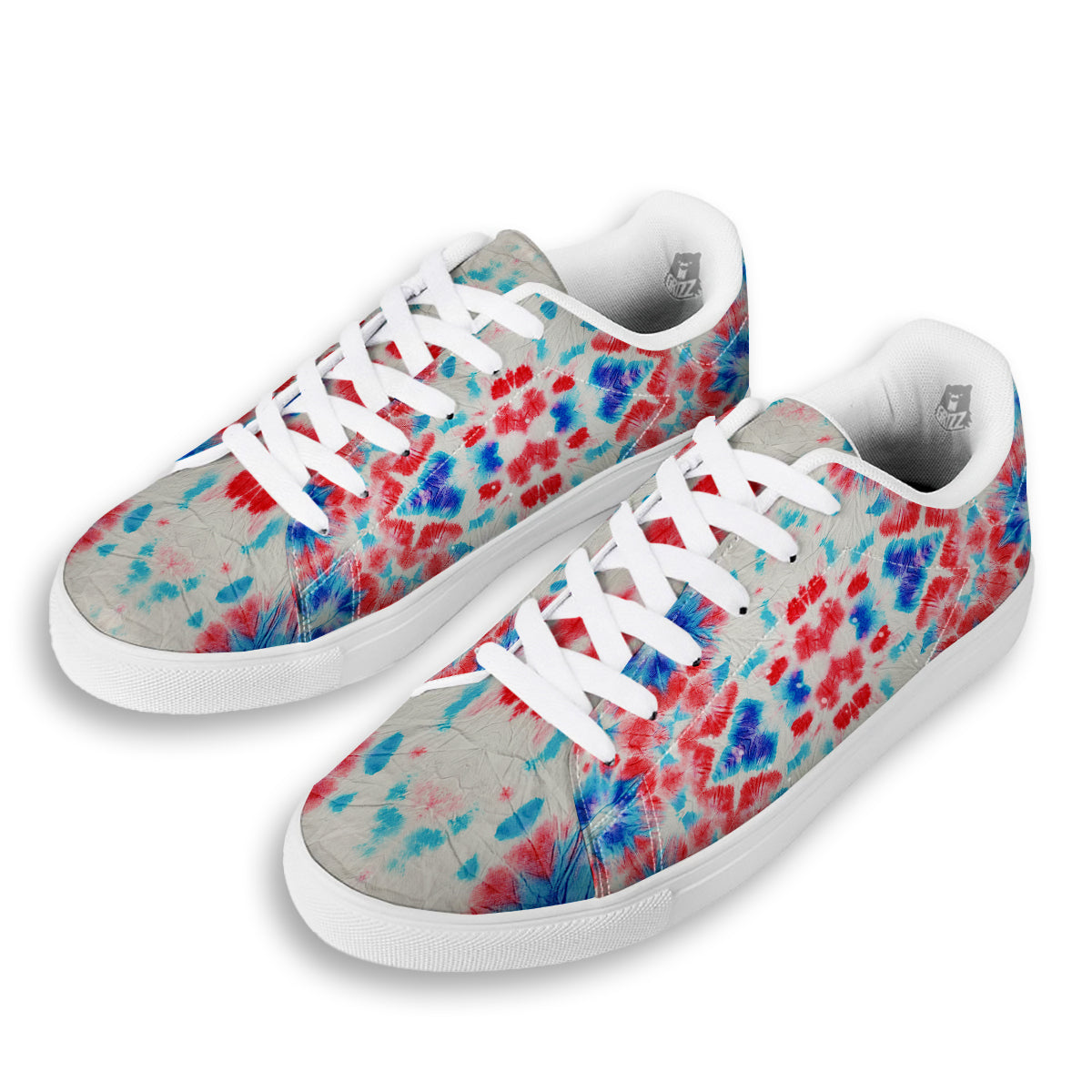 Flower Abstract Mark Red And Blue Print White Low Top Sneakers-grizzshop