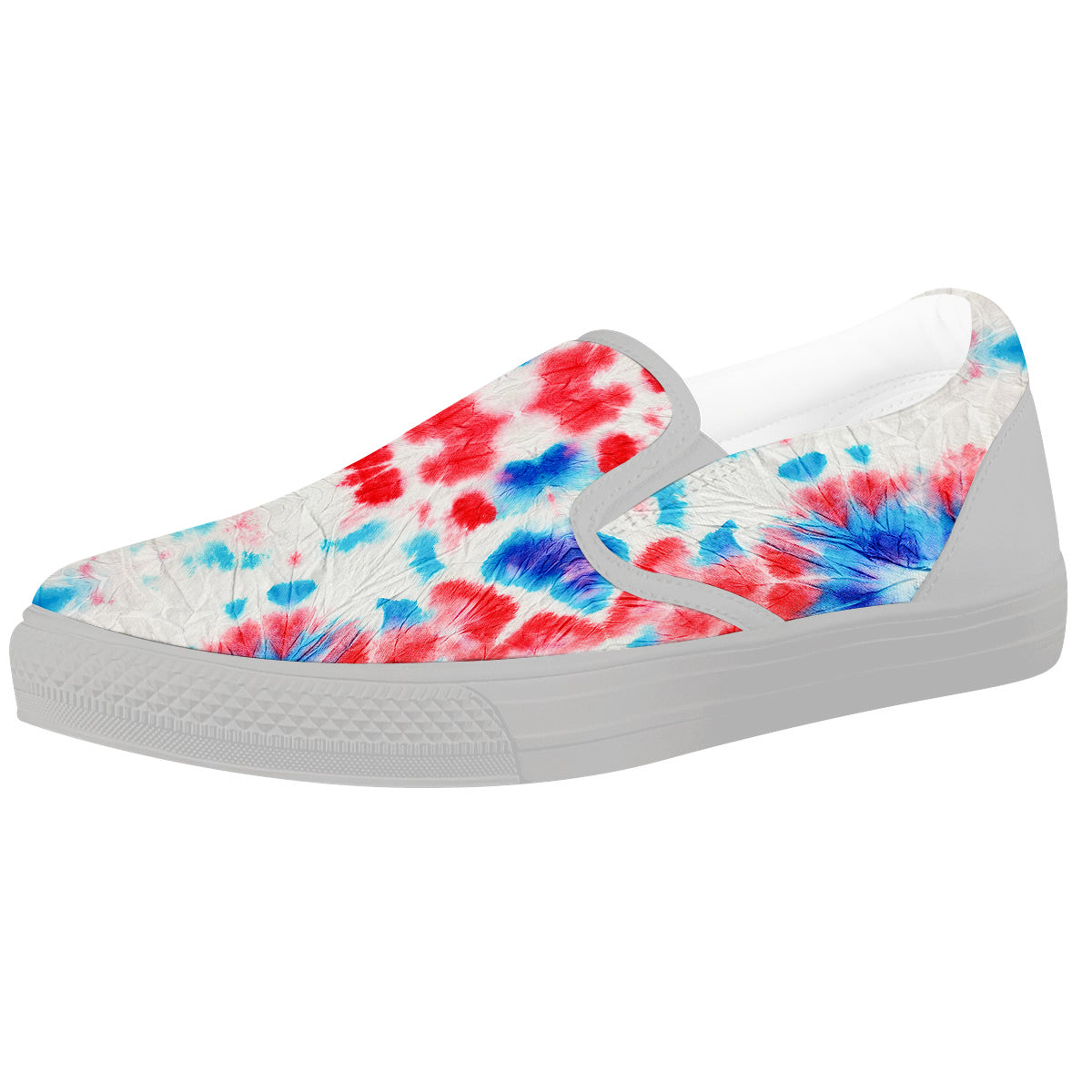 Flower Abstract Mark Red And Blue Print White Slip On Shoes-grizzshop