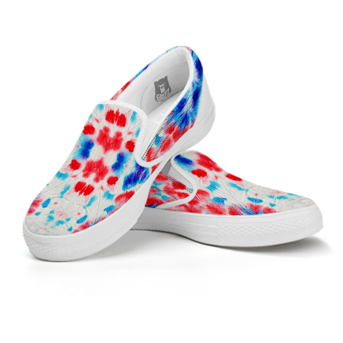 Flower Abstract Mark Red And Blue Print White Slip On Shoes-grizzshop