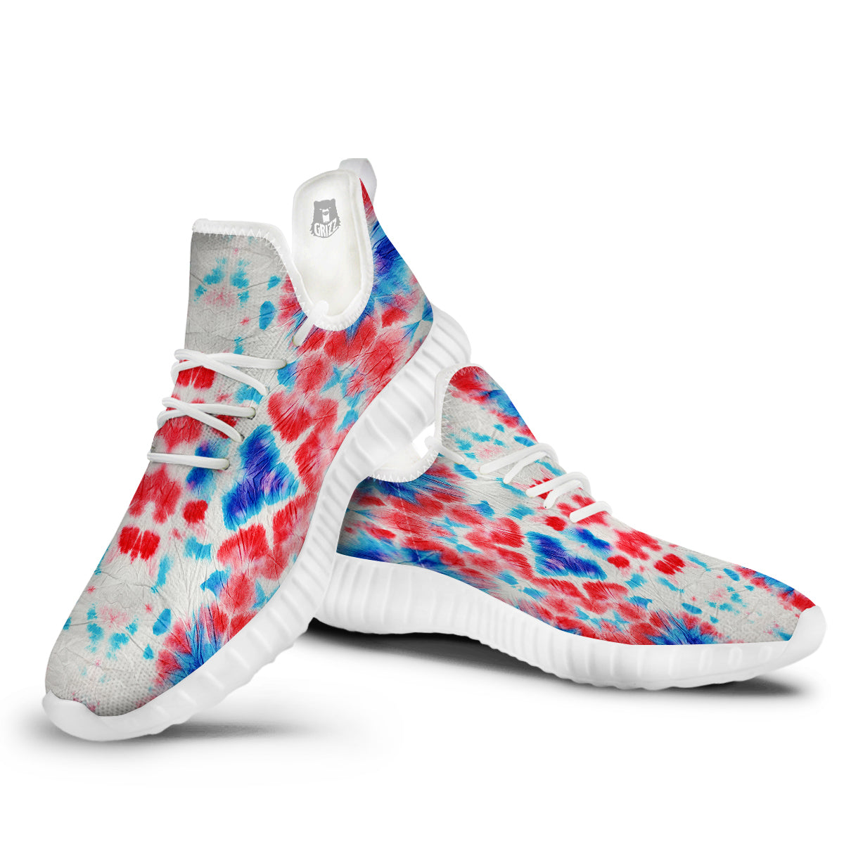 Flower Abstract Mark Red And Blue Print White Walking Shoes-grizzshop