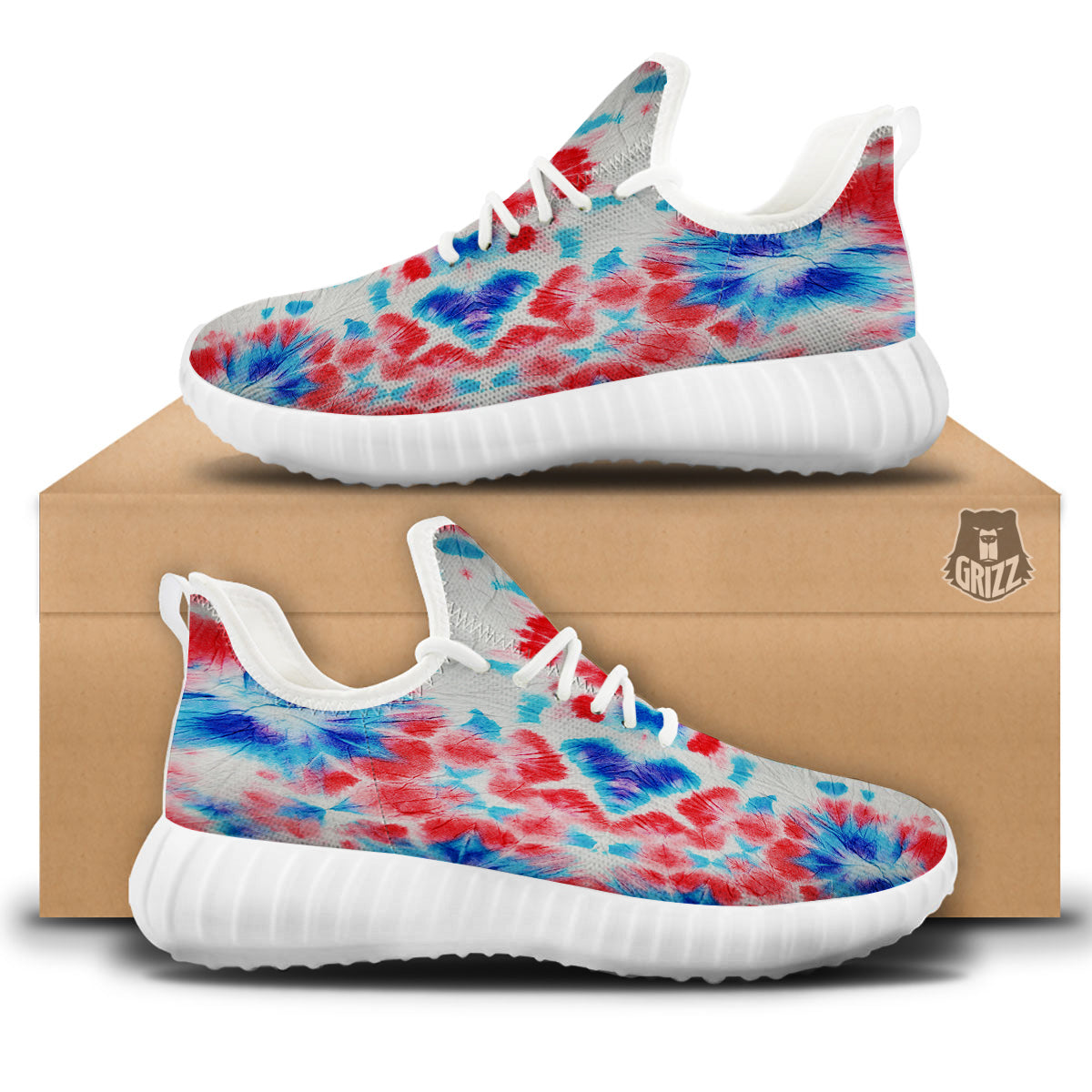 Flower Abstract Mark Red And Blue Print White Walking Shoes-grizzshop