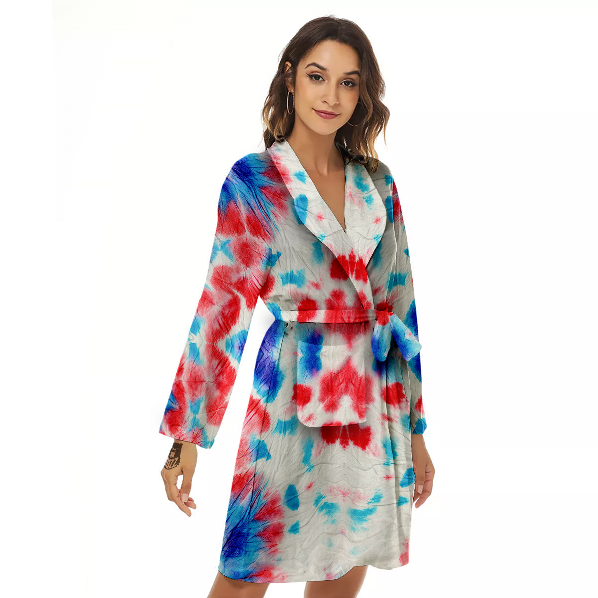 Flower Abstract Mark Red And Blue Print Women's Robe-grizzshop