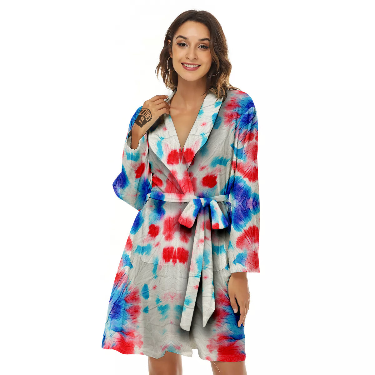 Flower Abstract Mark Red And Blue Print Women's Robe-grizzshop