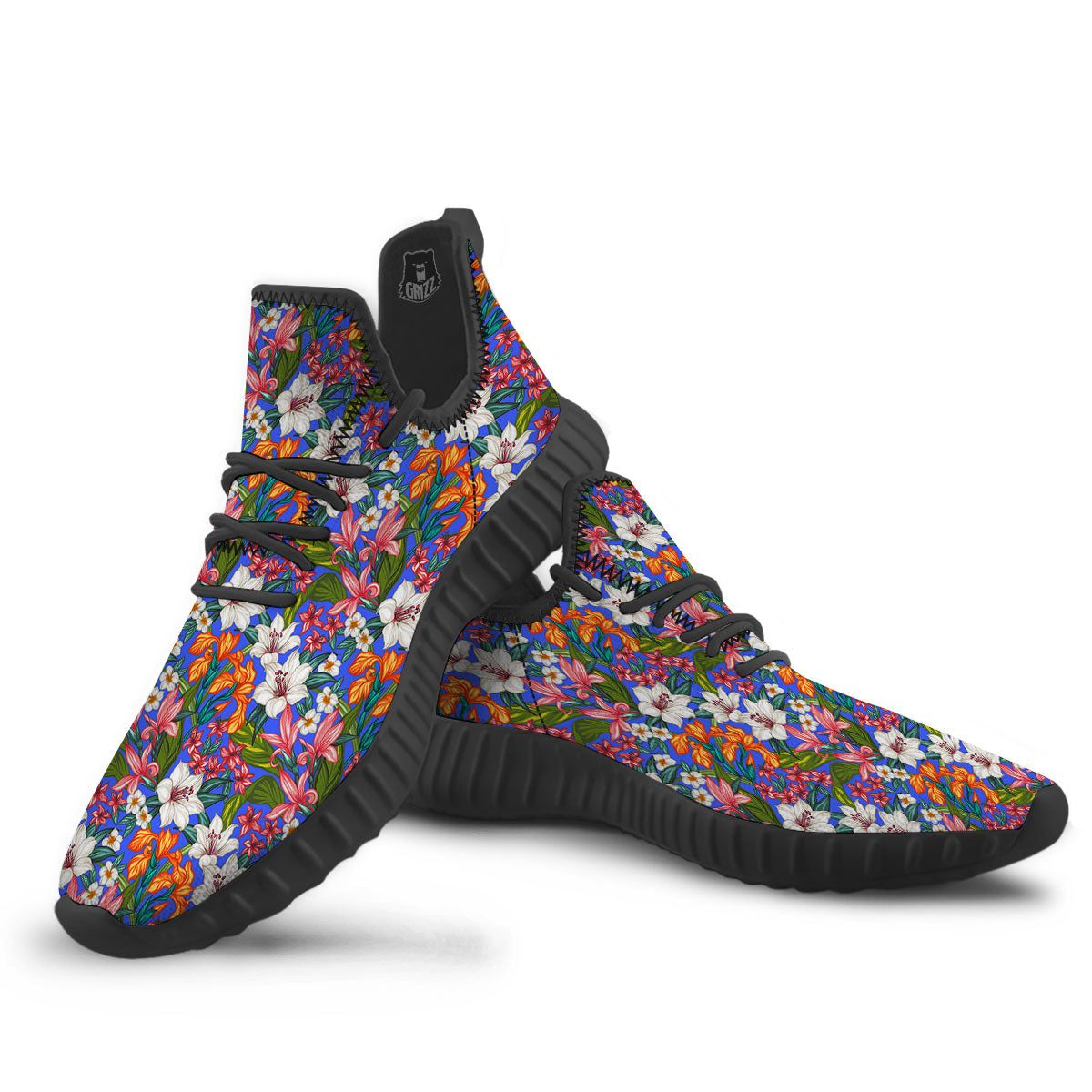 Flower Aloha Hawaiian Print Black Walking Shoes-grizzshop