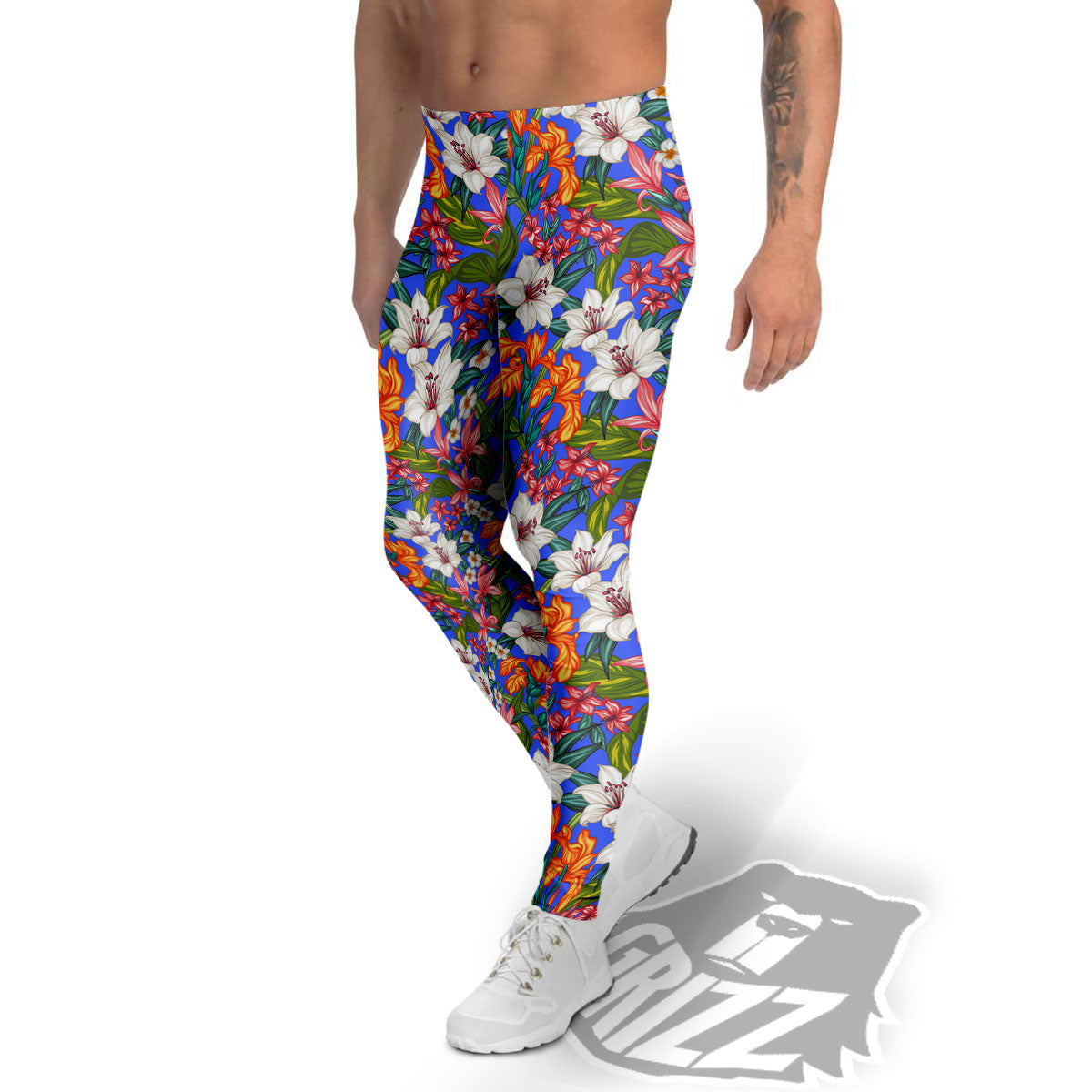 Flower Aloha Hawaiian Print Men's Leggings-grizzshop