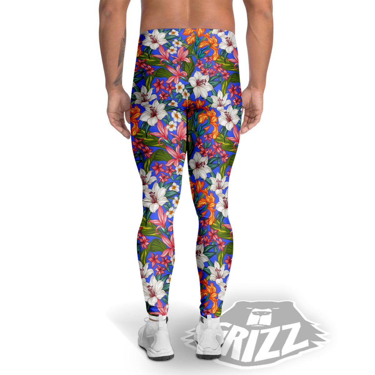 Flower Aloha Hawaiian Print Men's Leggings-grizzshop