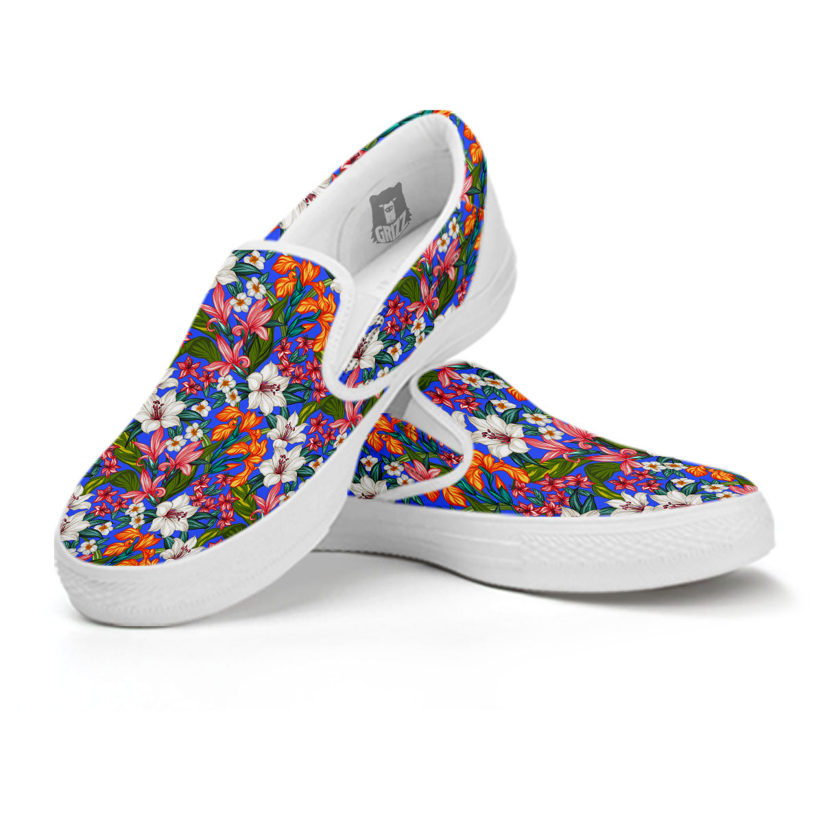 Flower Aloha Hawaiian Print White Slip On Shoes-grizzshop