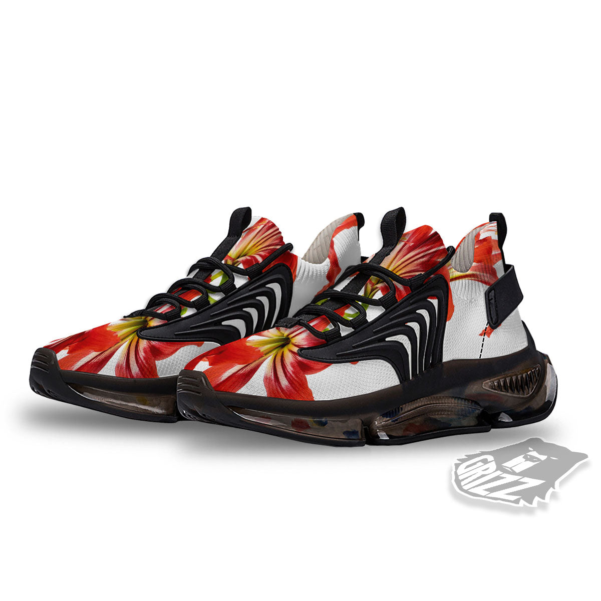 Flower Amaryllis Print Black Gym Shoes-grizzshop