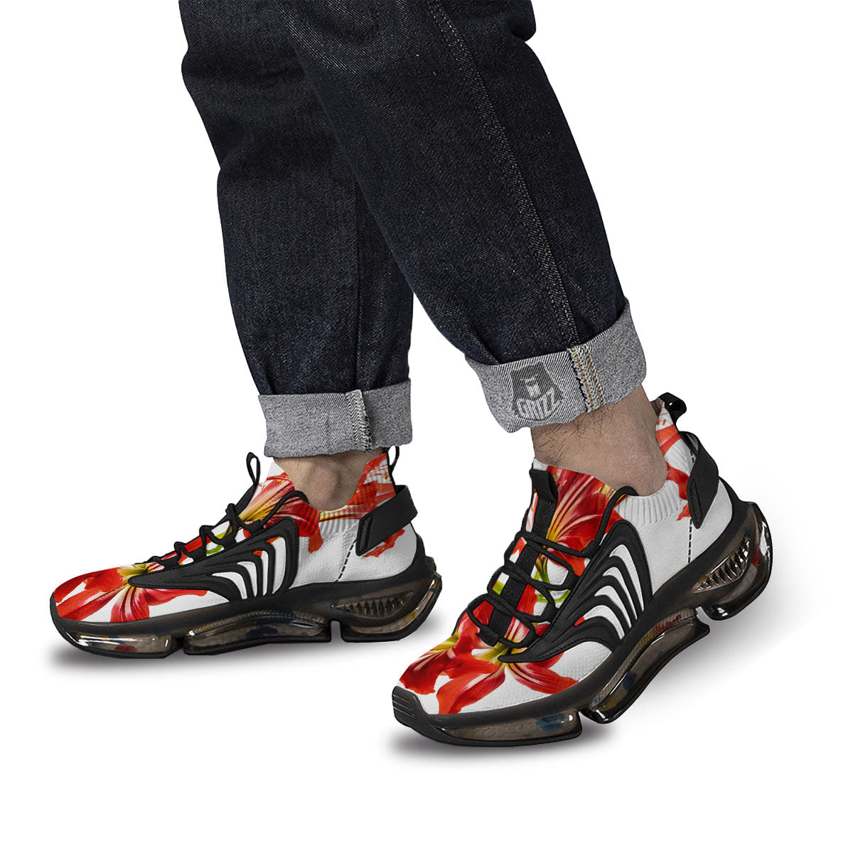 Flower Amaryllis Print Black Gym Shoes-grizzshop
