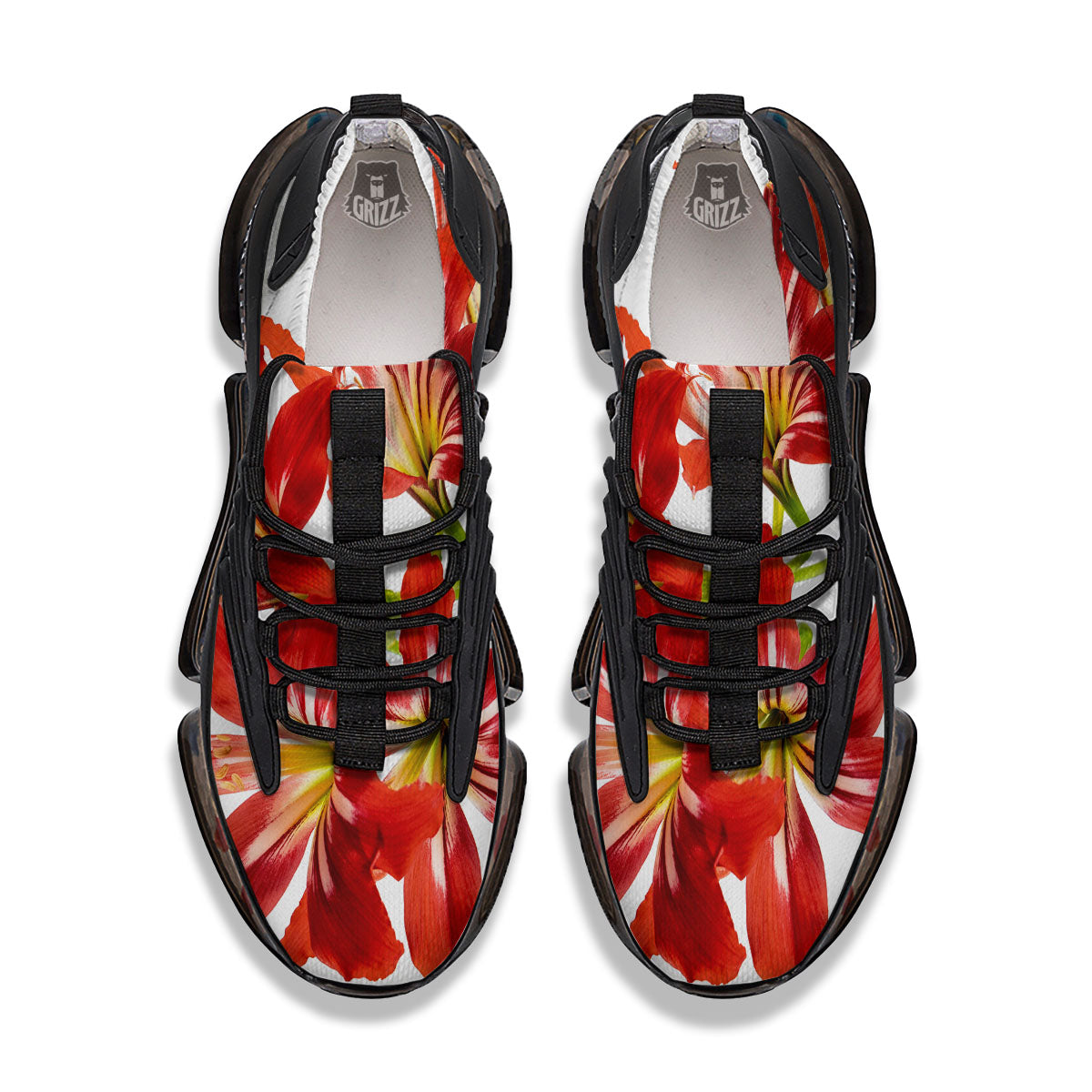 Flower Amaryllis Print Black Gym Shoes-grizzshop